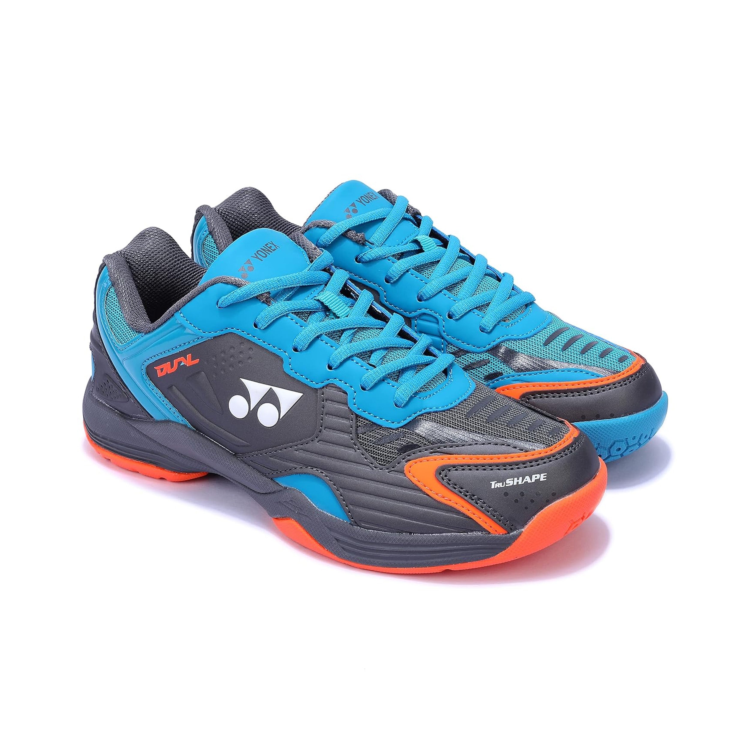 Yonex Dual Badminton Shoes for Men (Black/Aqua Blue/Warm Red) - InstaSport