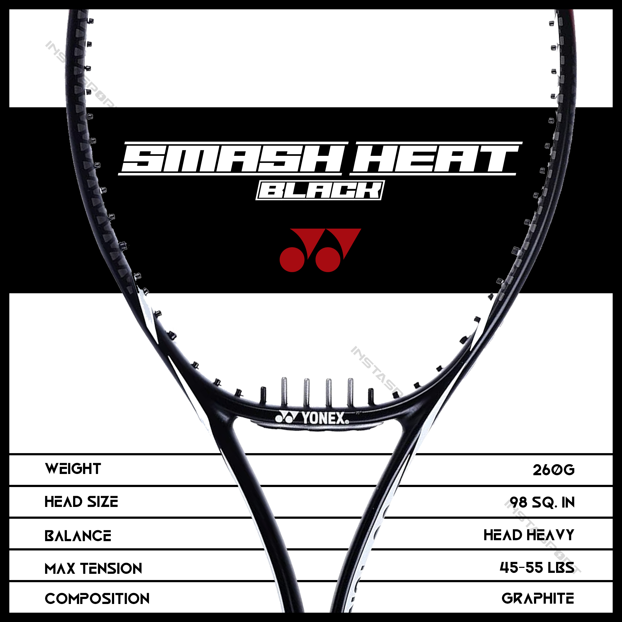 Yonex Smash Heat Tennis Racquet (Black) - InstaSport