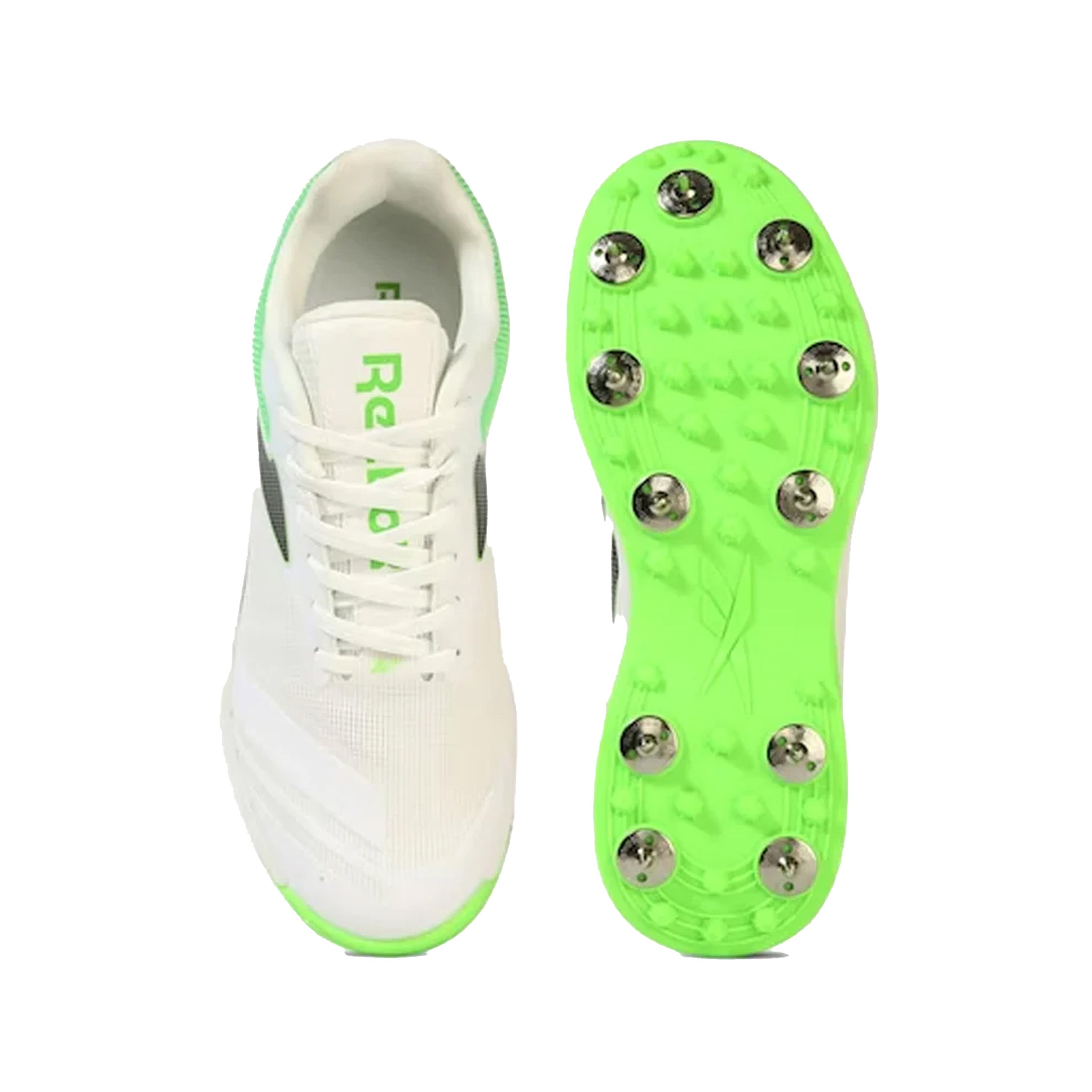 Reebok All Round Kaiser Cricket Spike Shoes (White/Black/Lime-R) - InstaSport