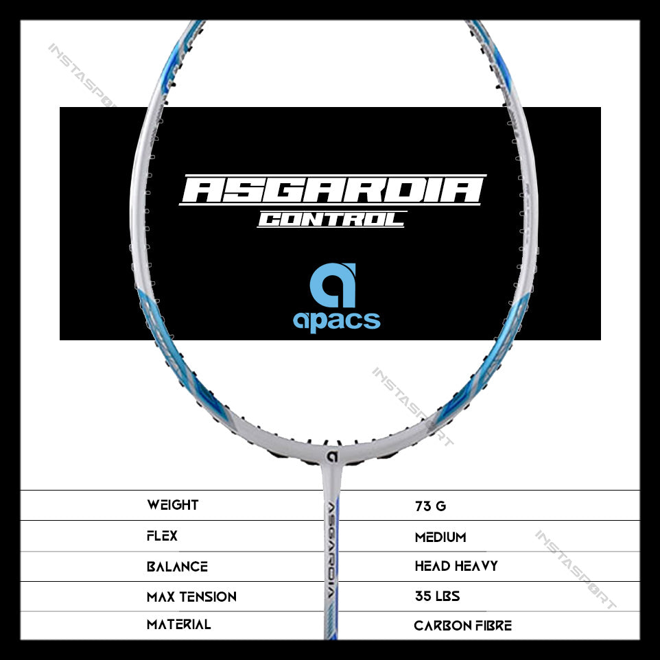 Apacs Asgardia Control Badminton Racket (White Blue) - InstaSport