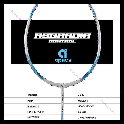 Apacs Asgardia Control Badminton Racket (White Blue) - InstaSport