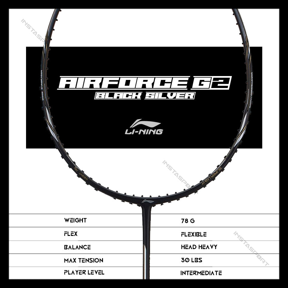 Li-Ning Air-Force G2 Badminton Racket (78 grams) (Black/ Silver) - InstaSport