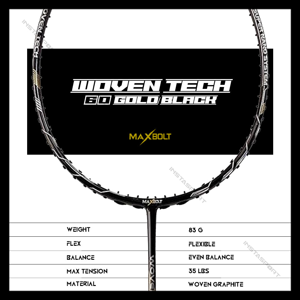 Maxbolt Woven Tech 60 Gold/Black Badminton Racket - InstaSport