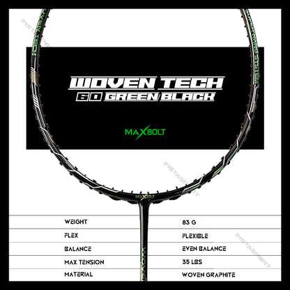 Maxbolt Woven Tech 60 Green/Black Badminton Racket - InstaSport