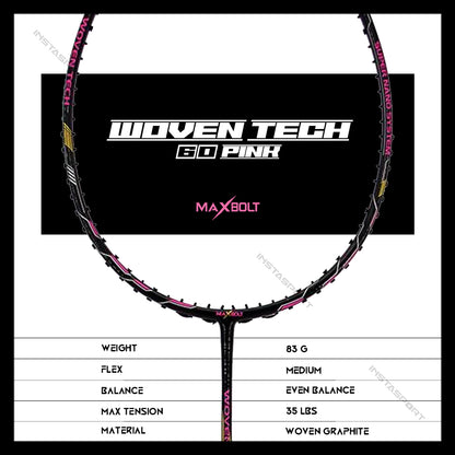 Maxbolt Woven Tech 60 Pink Badminton Racket - InstaSport