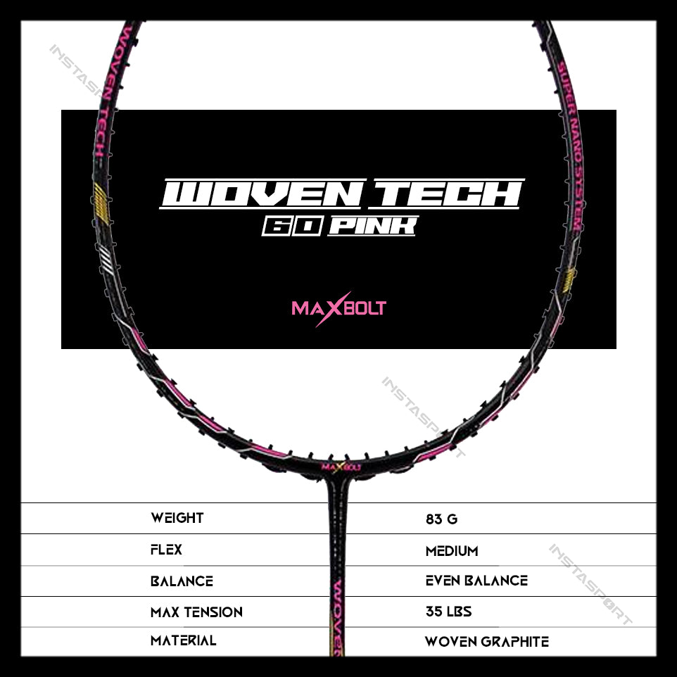 Maxbolt Woven Tech 60 Pink Badminton Racket - InstaSport