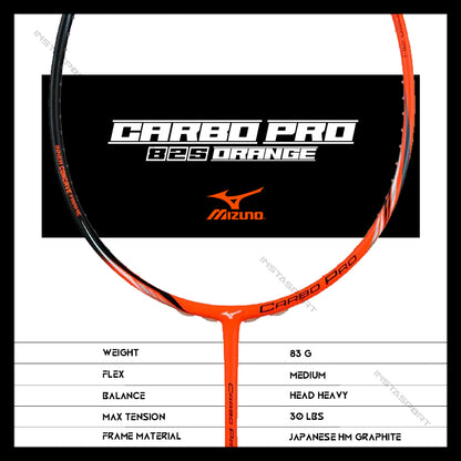 Mizuno Carbo Pro 825 Orange Badminton Racket - InstaSport