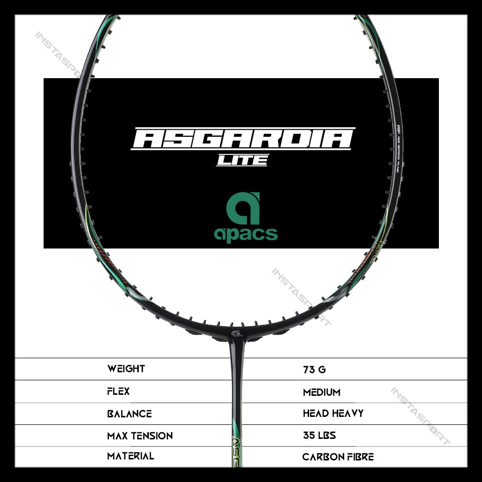 Apacs Asgardia Lite Badminton Racket (Black Green) - InstaSport