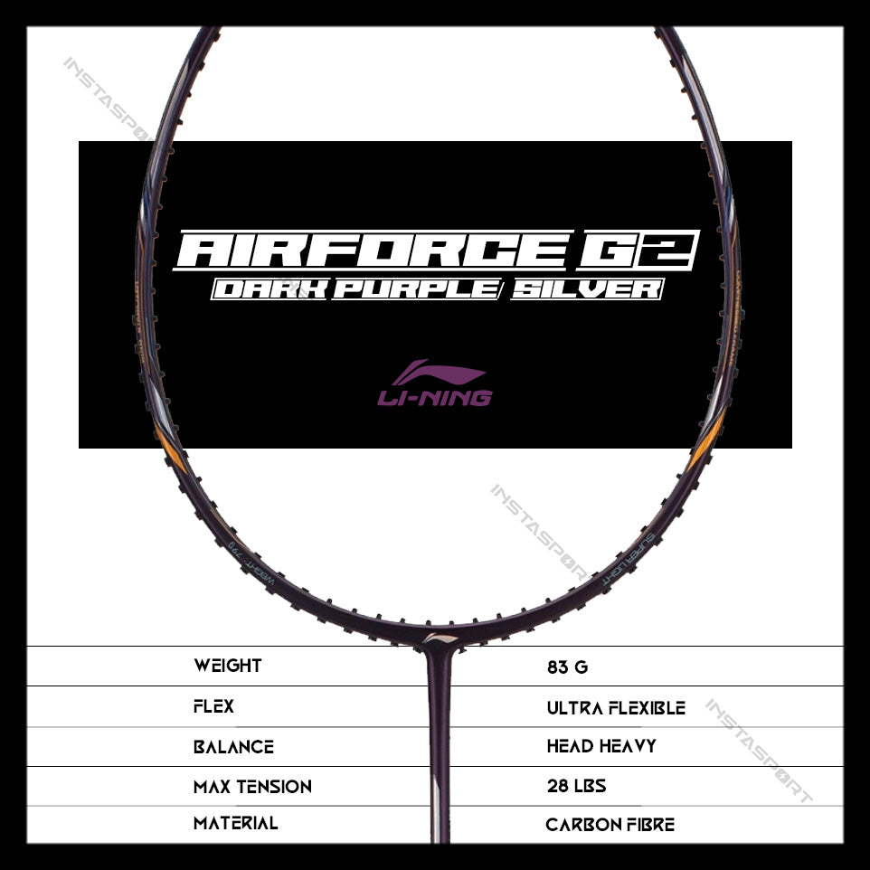 Li-Ning Air-Force G2 Badminton Racket (79 grams) (Dark Purple/ Silver) - InstaSport
