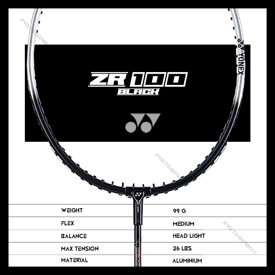 YONEX ZR 100 Strung Badminton Racket (Set of 2) (Black/ White) - InstaSport