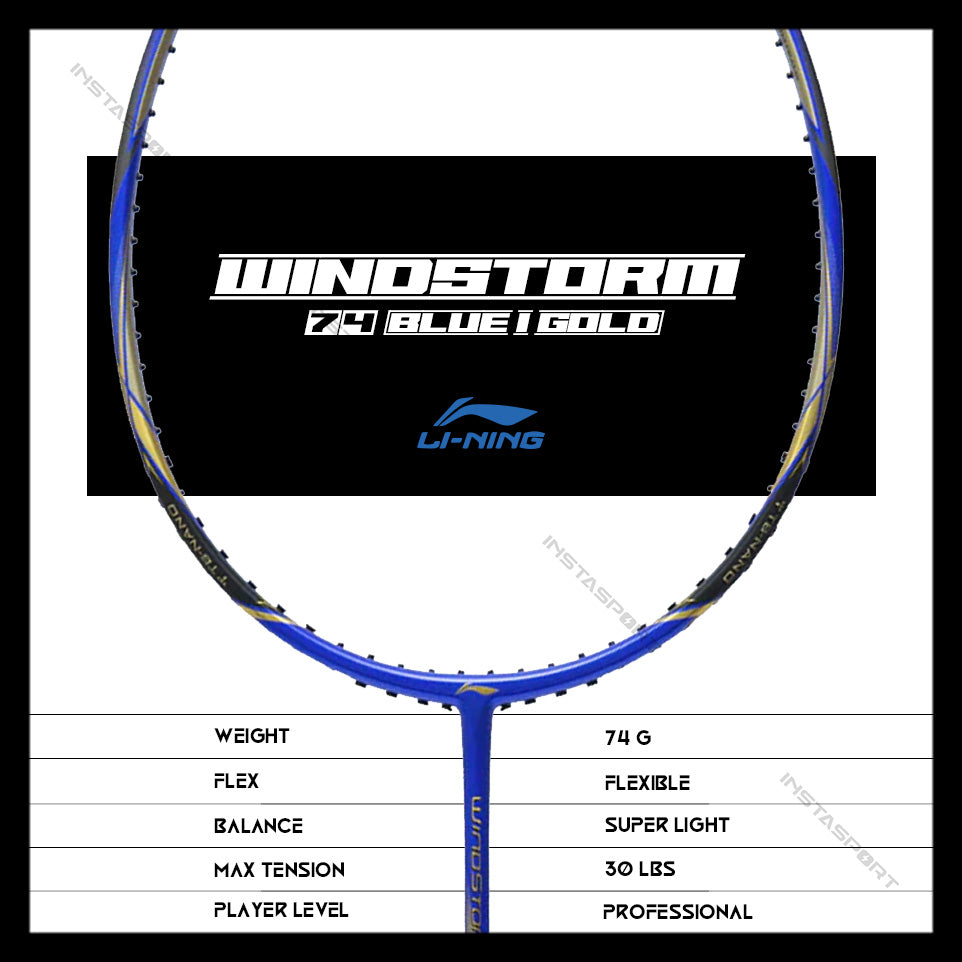 Li-Ning Windstorm 74 (Blue+Gold) Badminton Racket - InstaSport