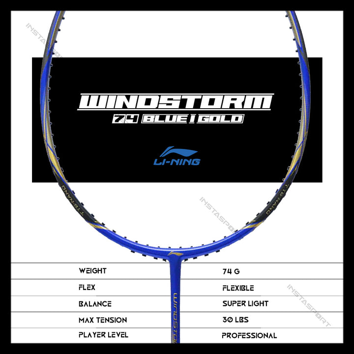 Li-Ning Windstorm 74 (Blue+Gold) Badminton Racket - InstaSport