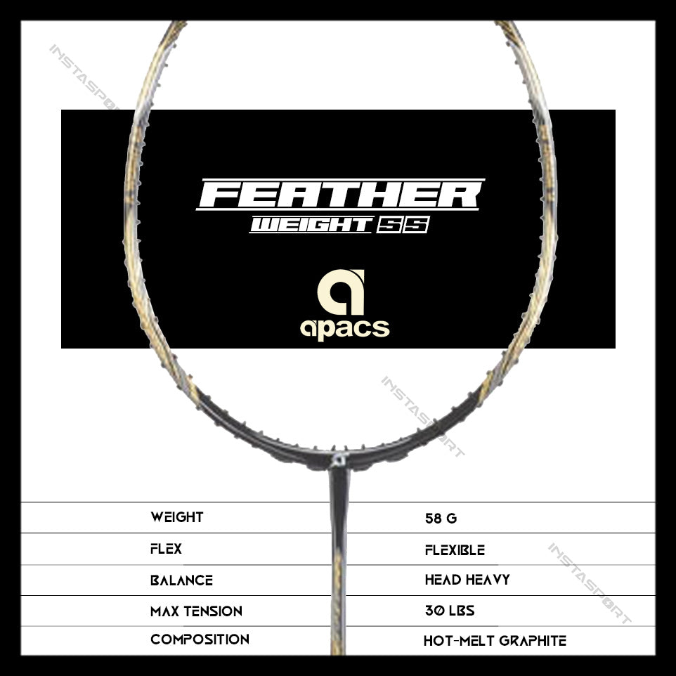 Apacs Feather Weight 55 Badminton Racket (Black/Gold) - InstaSport