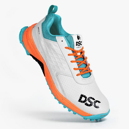 DSC Jaffa 22 Cricket Spike Shoes (White / Orange) - InstaSport