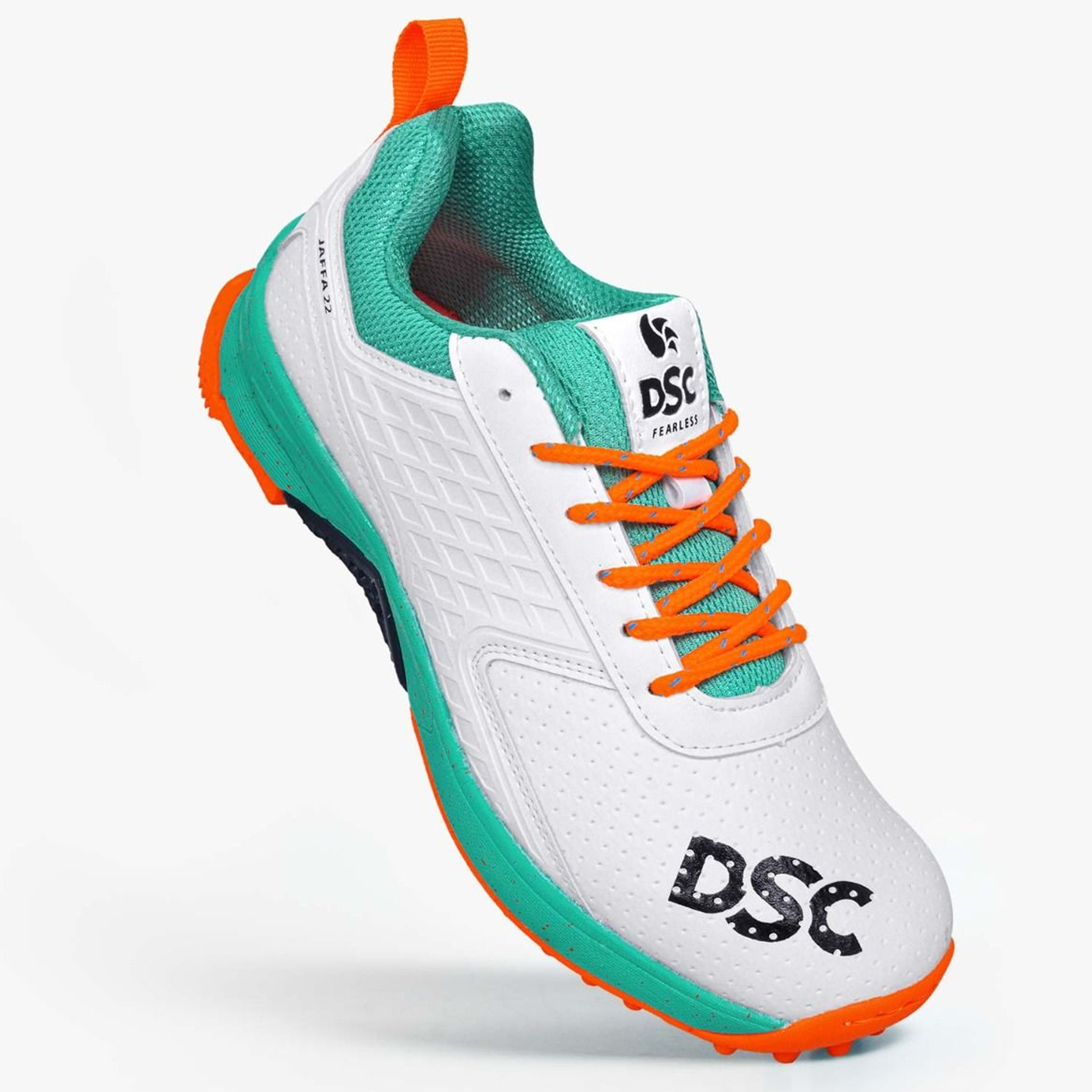 DSC Jaffa 22 Cricket Spike Shoes (Sea Green / Fluro Orange) - InstaSport