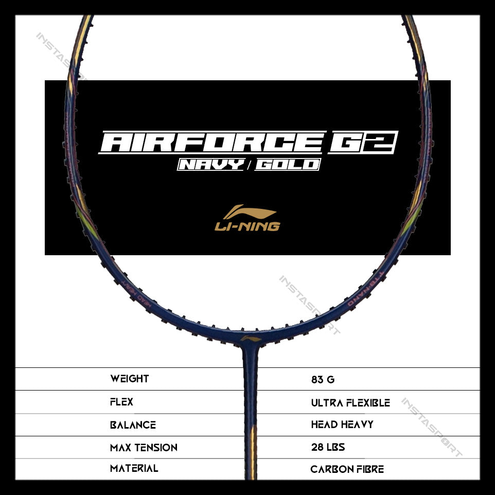 Li-Ning Air-Force G2 Badminton Racket (79 grams) (Navy/ Gold) - InstaSport