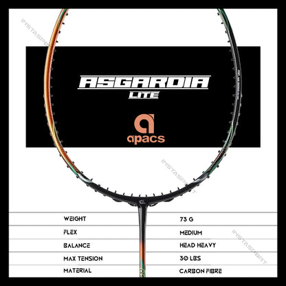 Apacs Asgardia Lite Badminton Racket (Orange Black) (Strung) - InstaSport