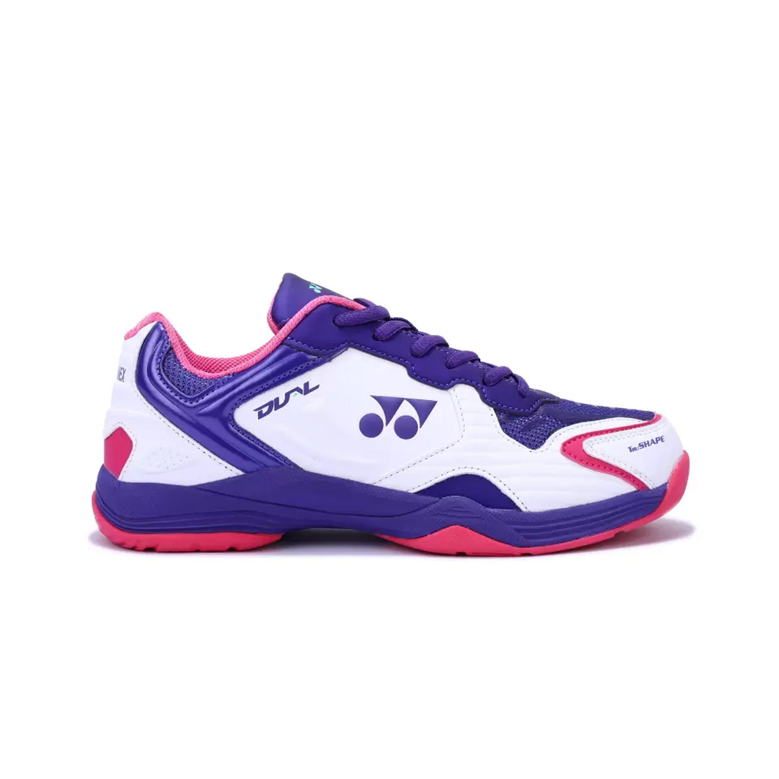 Yonex Dual Badminton Shoes for Men (White/Purple Velvet/Bright Orchid) - InstaSport