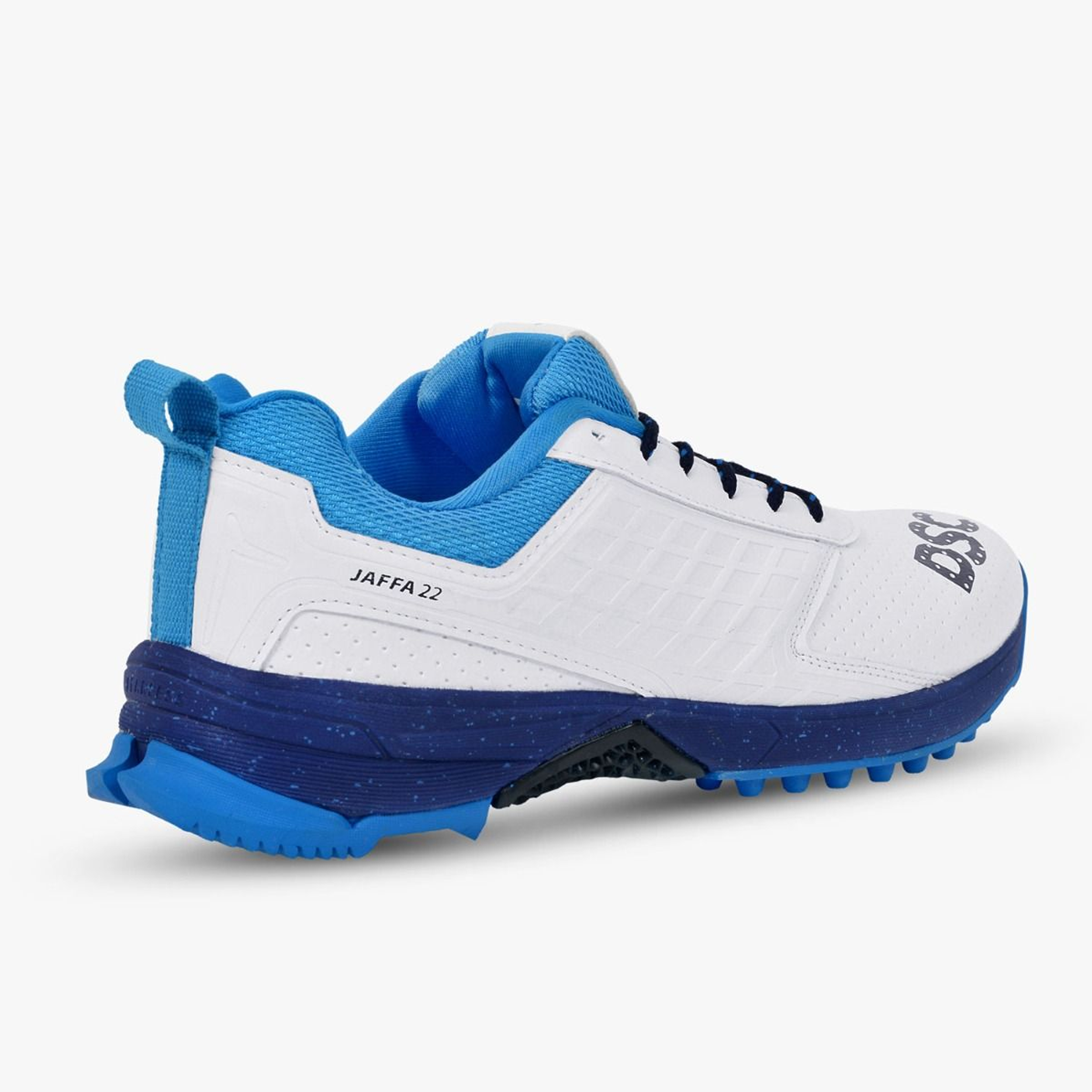 DSC Jaffa 22 Cricket Spike Shoes (White / Blue) - InstaSport