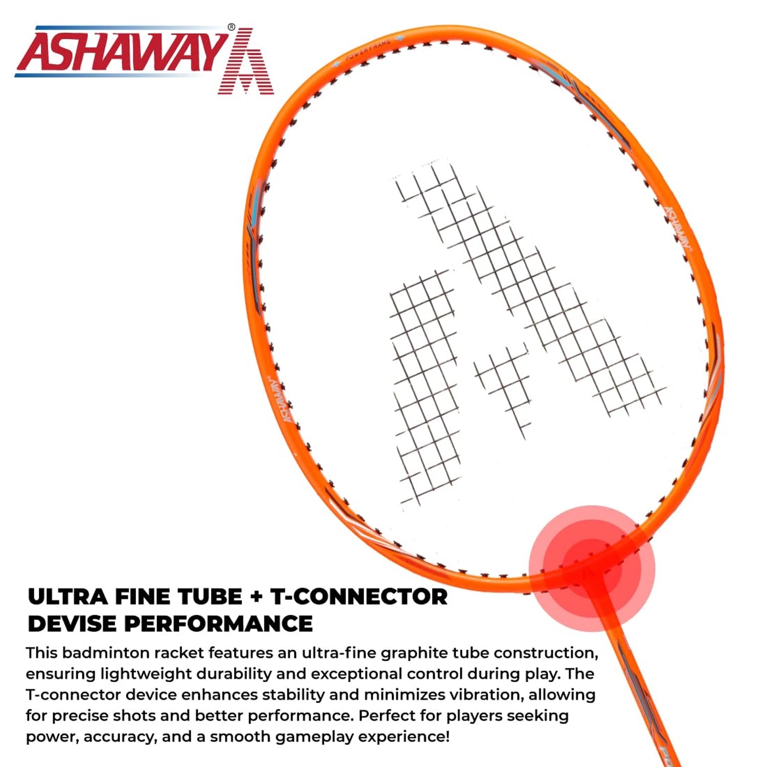 Ashaway_POWER_FLASH_ORANGE_BadmintonRacket_Head_Instasport