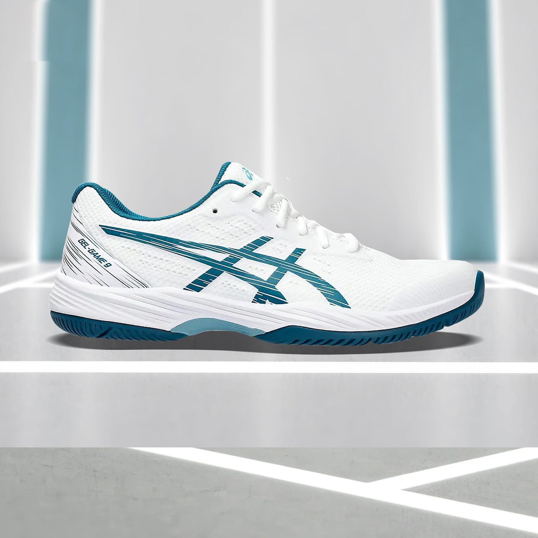 Asics Gel Game 9 Tennis Shoes (White/Restful Teal)