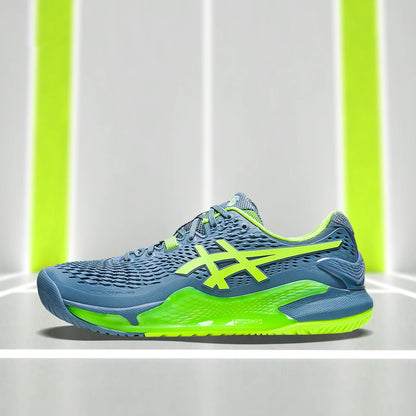 Asics Gel Resolution 9 Tennis Shoes (Steel Blue/Hazard Green)