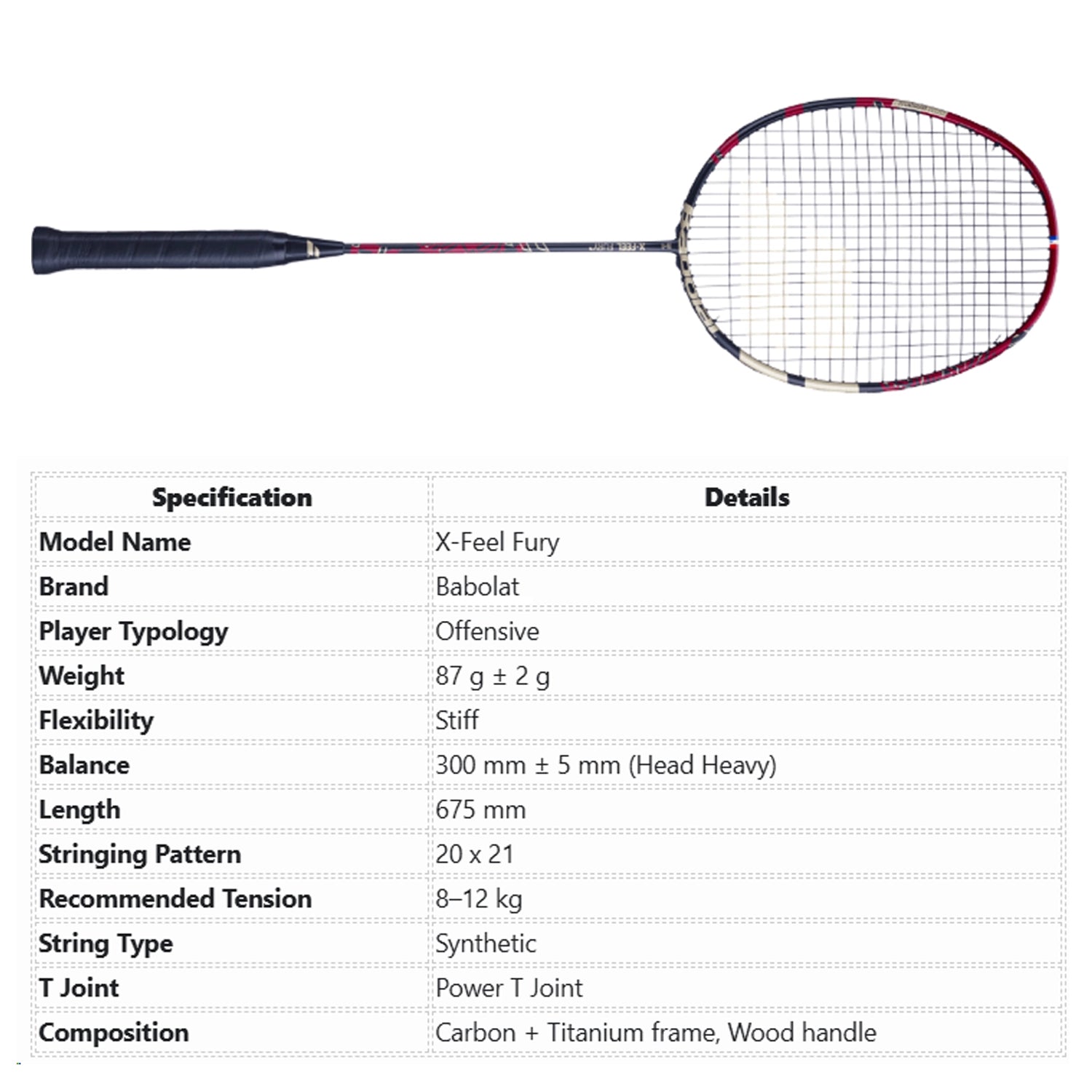 Babolat_X_Feel_Fury_Specs_InstaSport