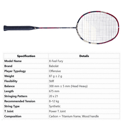 Babolat_X_Feel_Fury_Specs_InstaSport
