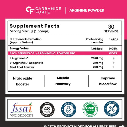 Carbamide Forte L-Arginine HCL Powder with Beetroot 3000mg (Masala Watermelon) - 90g