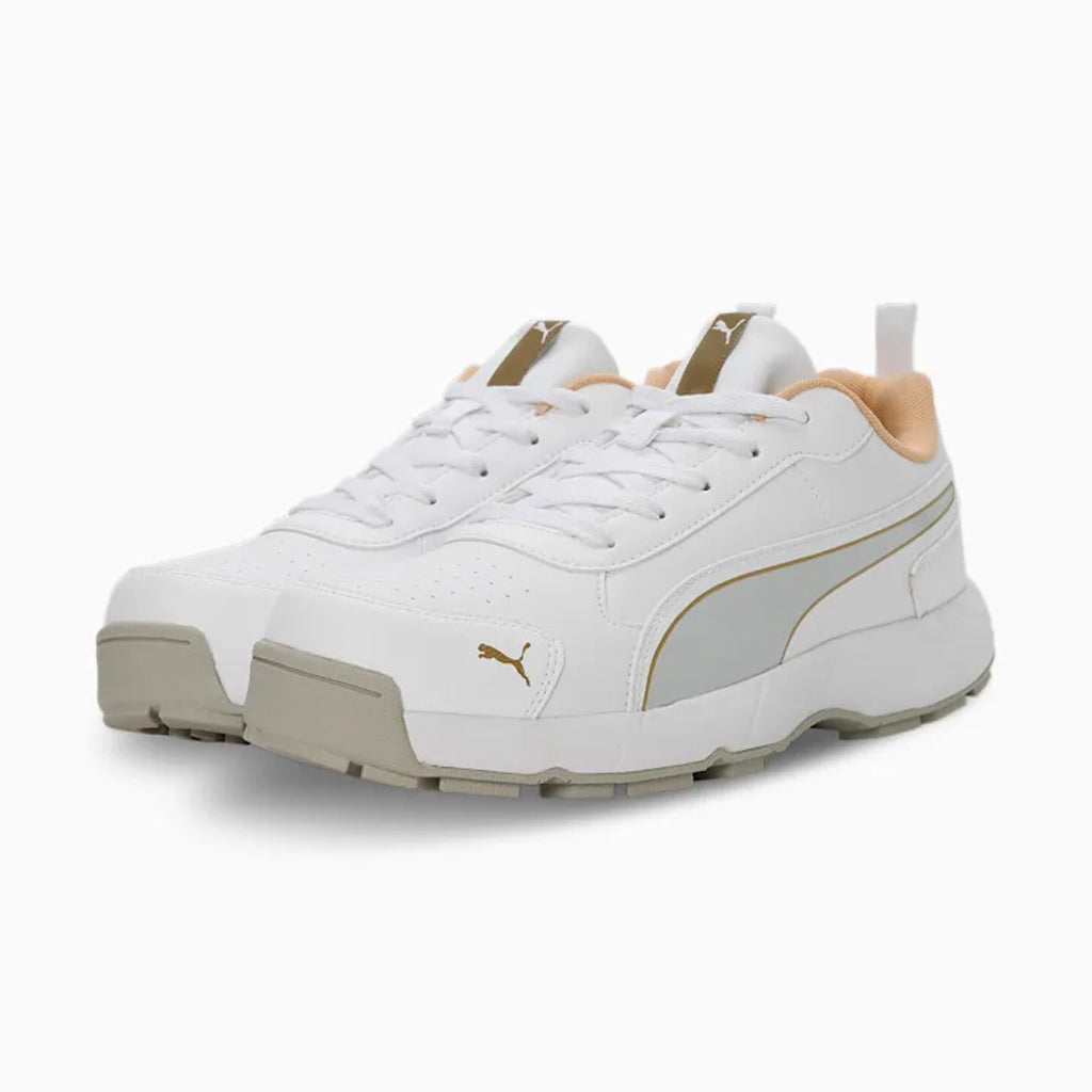 Puma Classicat Cricket Shoes for Men (Metallic Gold/Silver/White/Team Gold) - InstaSport