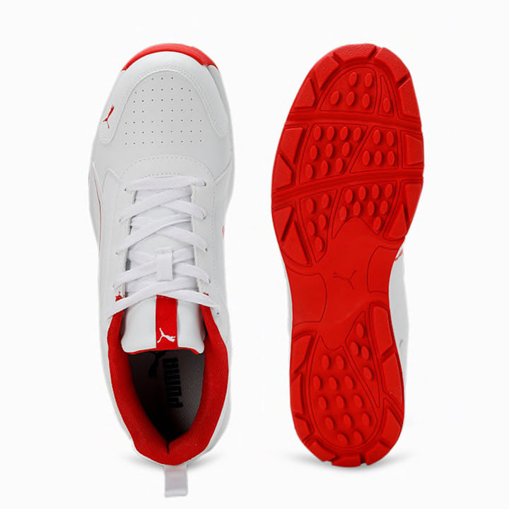 Puma Classicat Cricket Shoes for Men (White/Grey Dawn/Red Blast) - InstaSport