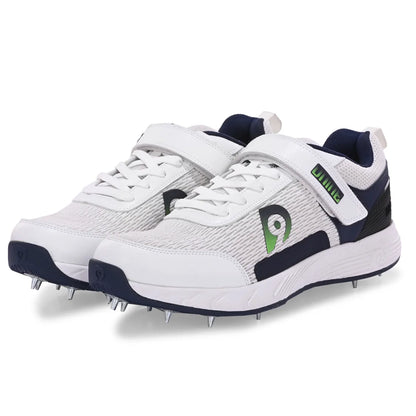 D9 Warrior-2 Cricket Spikes - White/Navy Blue