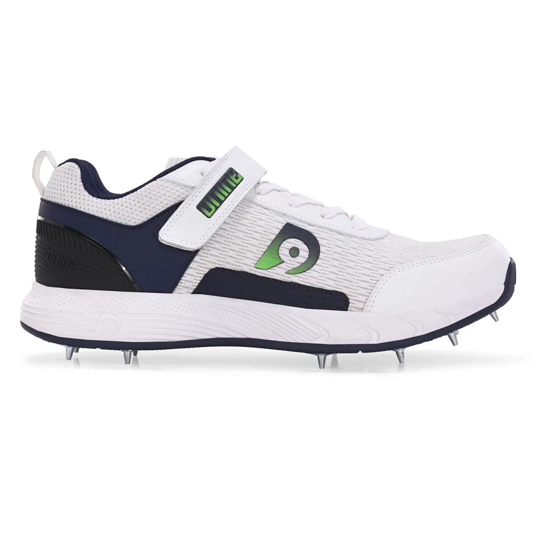 D9 Warrior-2 Cricket Spikes - White/Navy Blue