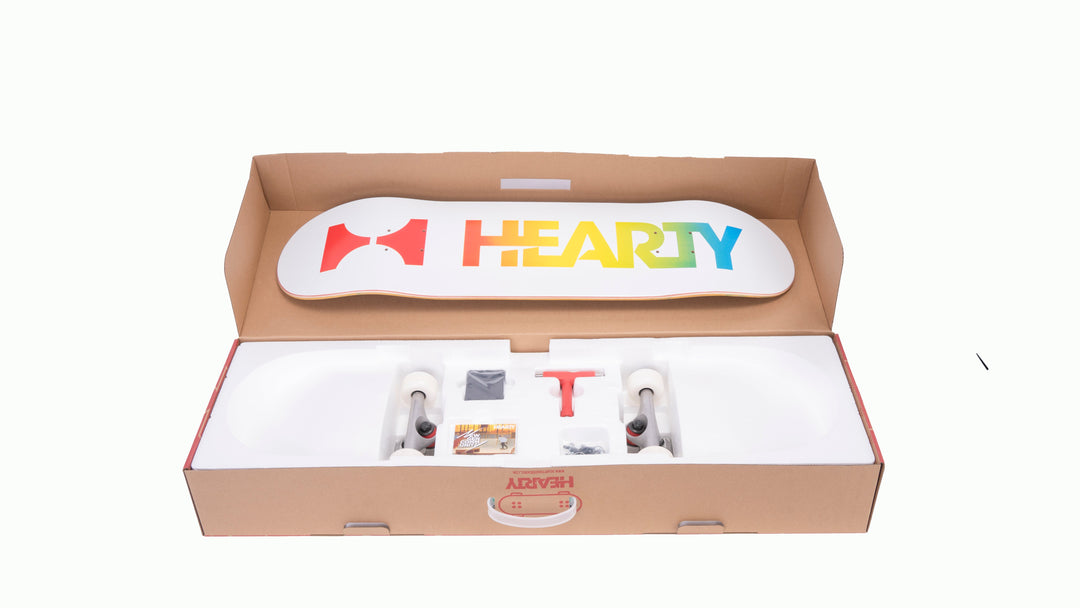 Hearty Pro-Complete Skateboard Pack- Unassembled- 8.0" & 8.25"-Neon Logo White