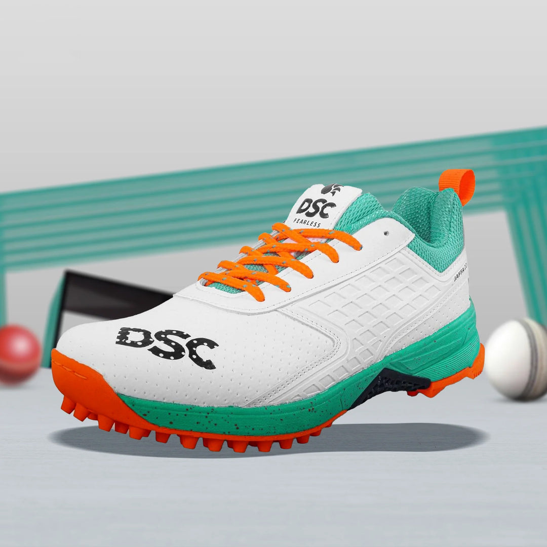 DSC Jaffa 22 Cricket Spike Shoes (Sea Green / Fluro Orange)