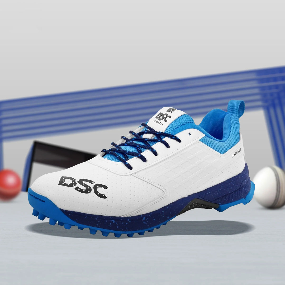 DSC Jaffa 22 Cricket Spike Shoes (White / Blue)