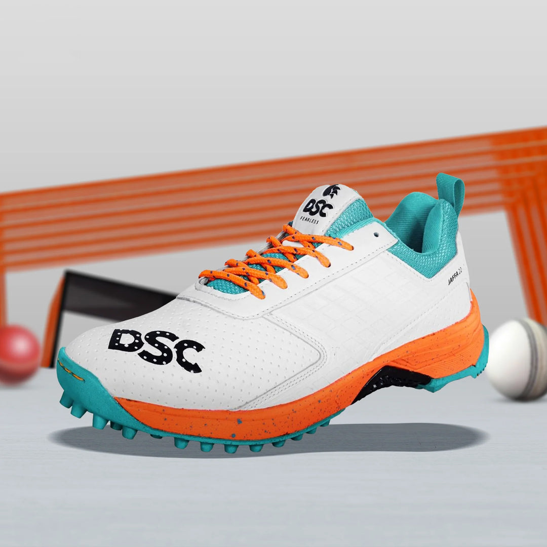 DSC Jaffa 22 Cricket Spike Shoes (White / Orange)