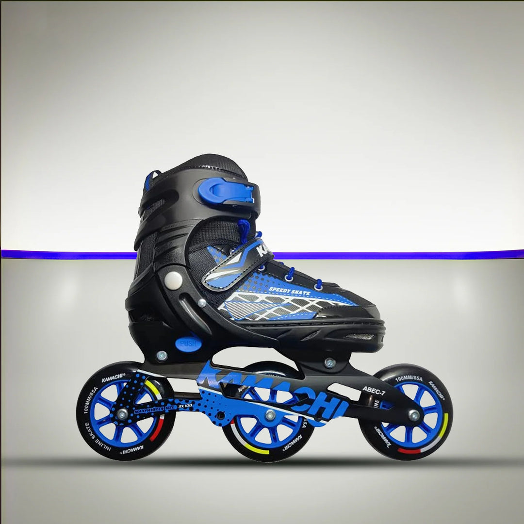 Kamachi K-100 Aluminium Alloy 100MM Adjustable Inline Skates (Blue)
