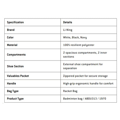 Lining_Endura_Badminton_Kit_bag_Table_InstaSport
