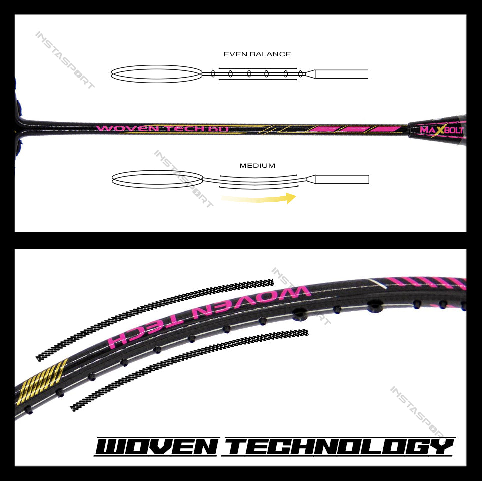Maxbolt_Woven_Tech_60_Pink_Badminton_Racket_Details_Instasport