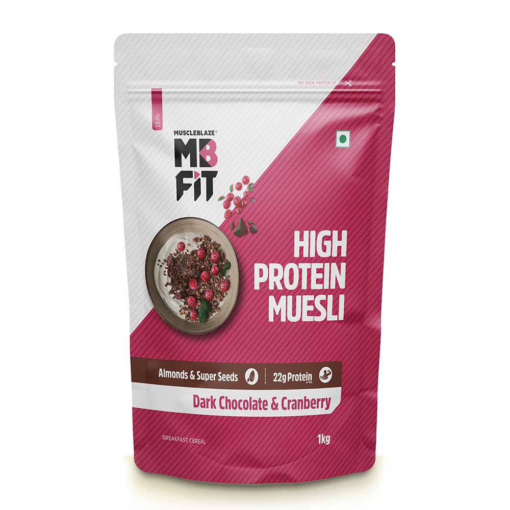 Muscle Blaze High Protein Muesli (Dark Chocolate &  Cranberry) - 1 KG - InstaSport