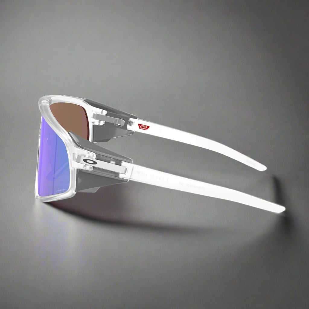 Oakley_Latch_PanelSunglass_MatteClearPrizm_VioletLens_Sideview_Instasport