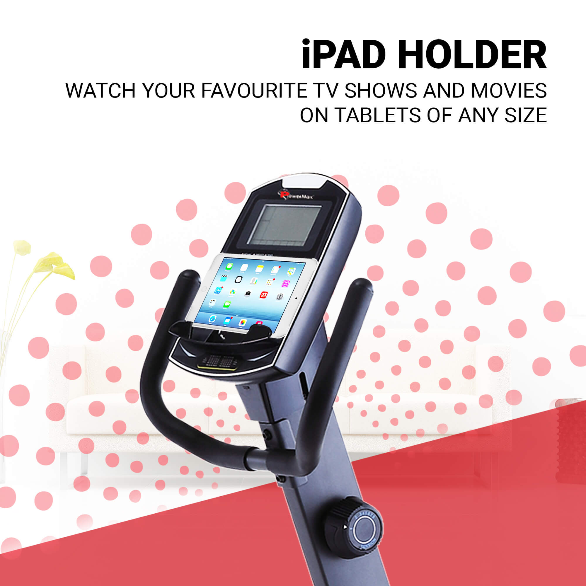 Powemax_BR_800_Commercial_Recumbent_Bike_Adjustable_IPAD_Holder_InstaSport