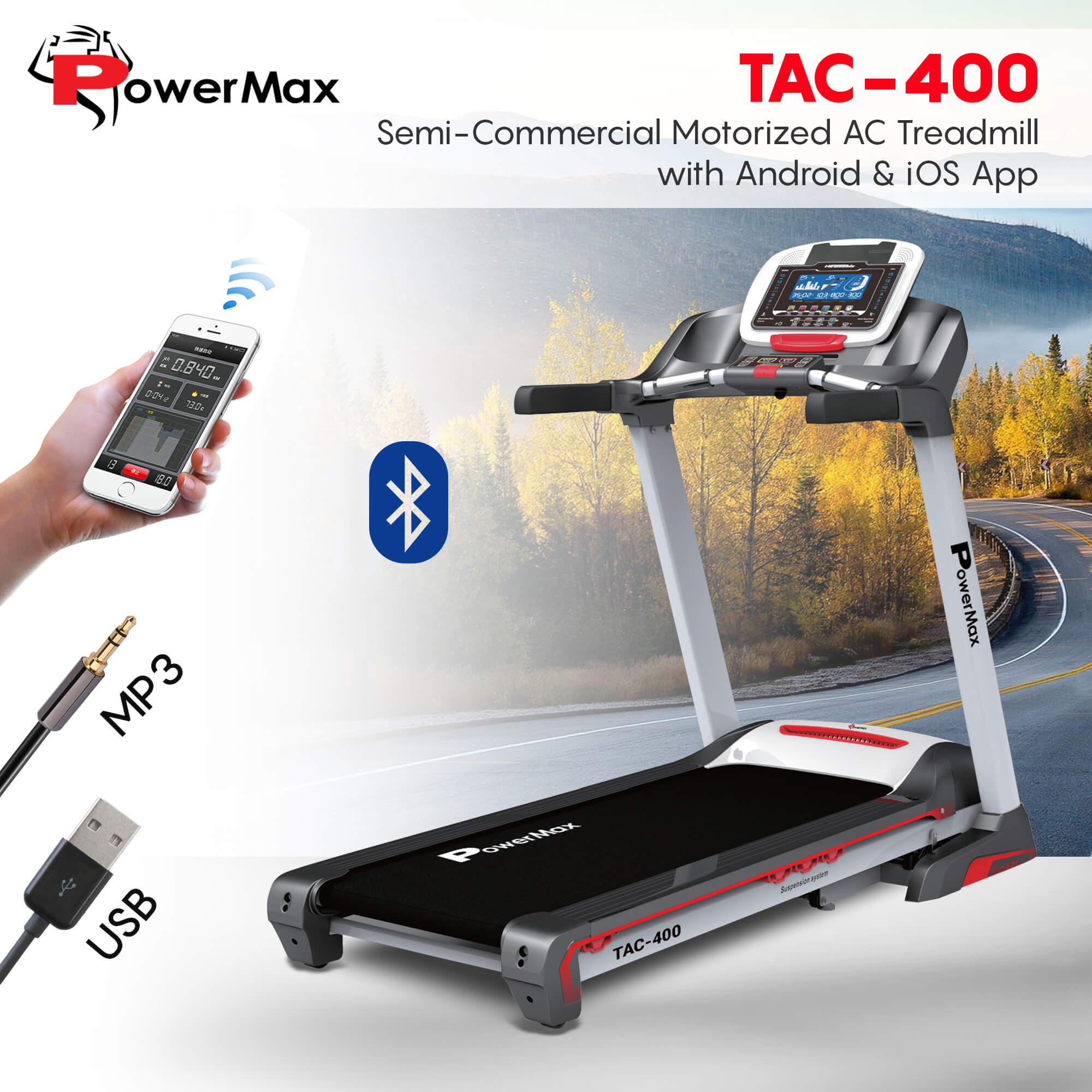 Powermax_TAC_400_Semi_Automatic_Treadmill_Connectivity_InstaSport