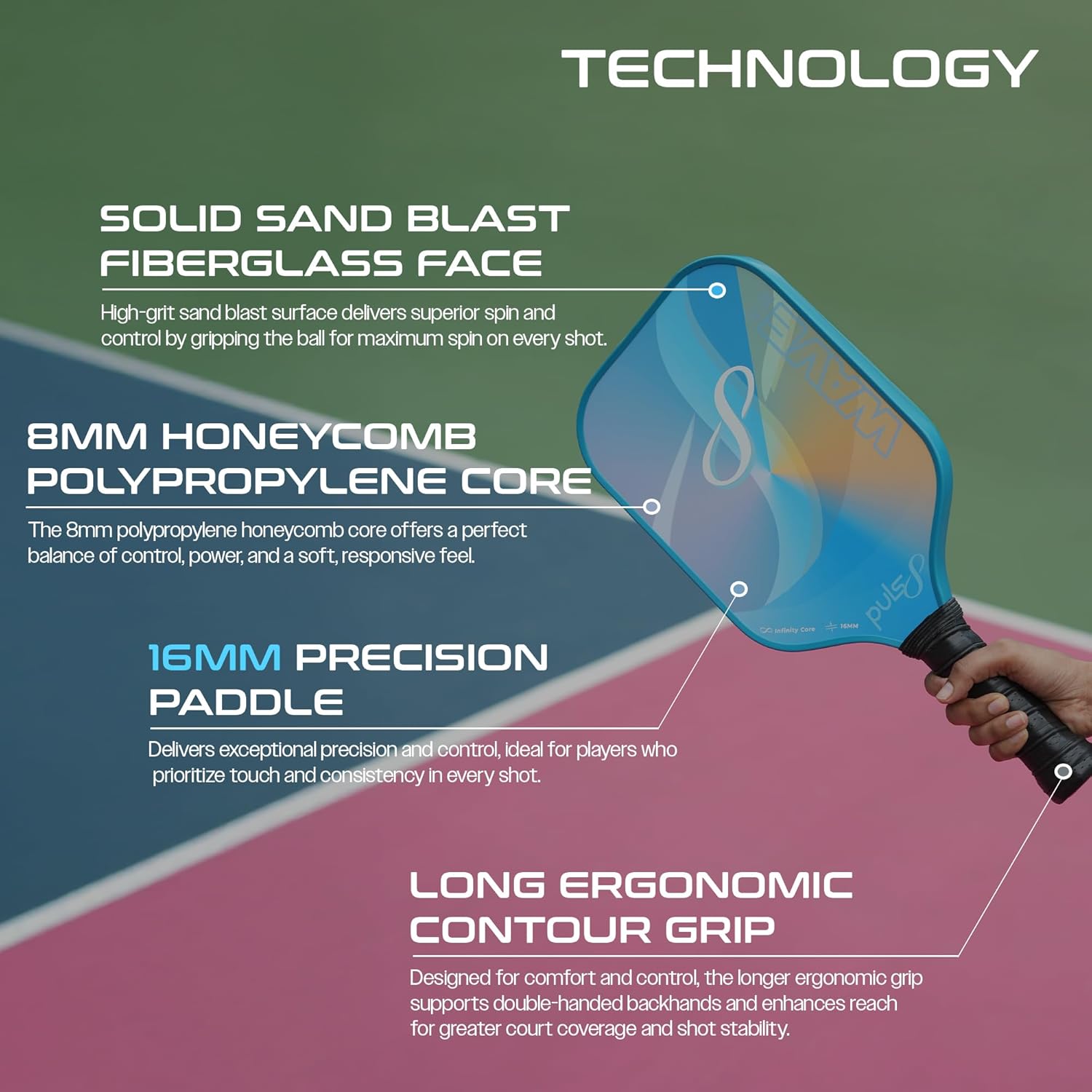 Puls8_Wave_2_Pickleball_Paddle_16mm_Blue_Technology_InstaSport