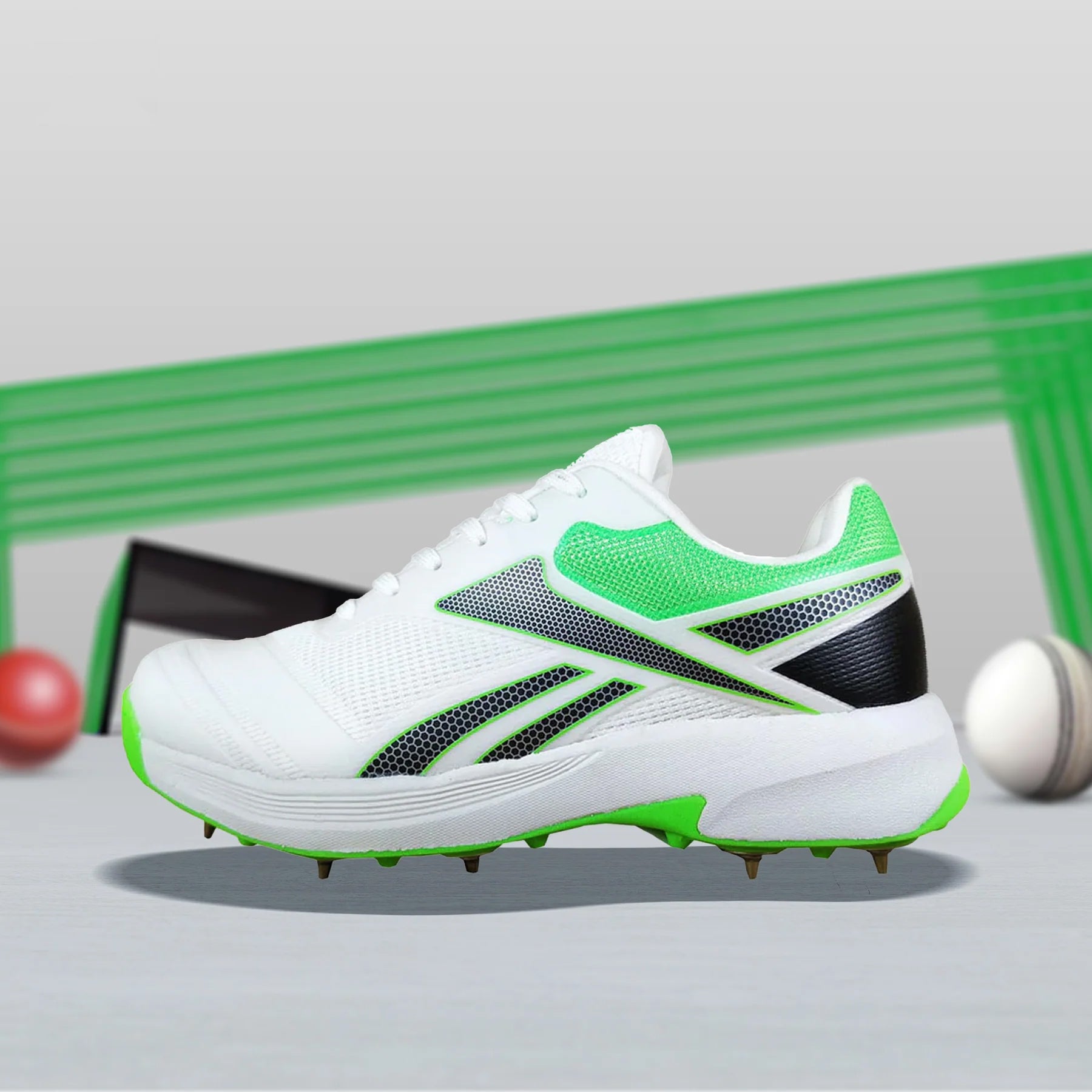 Reebok All Round Kaiser Cricket Spike Shoes White Black Lime R DOD InstaSport