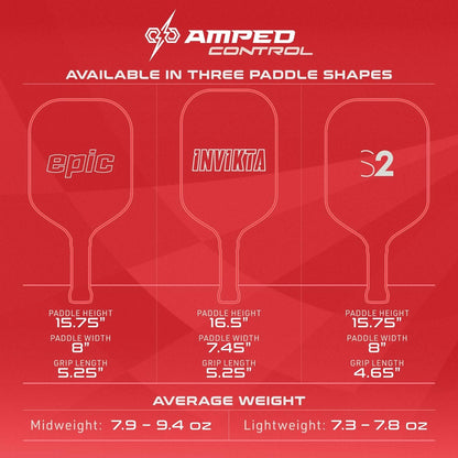 Selkirk_Amped_Control-Invikta_Pickleball_Paddle_16mm_Red_Fullview_Dimensions_Instasport