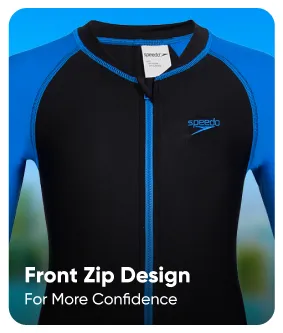 Speedo_Boys_Endura_Flex_ColorBlock_Swim_Suit_Dark_Teal_Modest_Front_Zip_Design_InstaSport