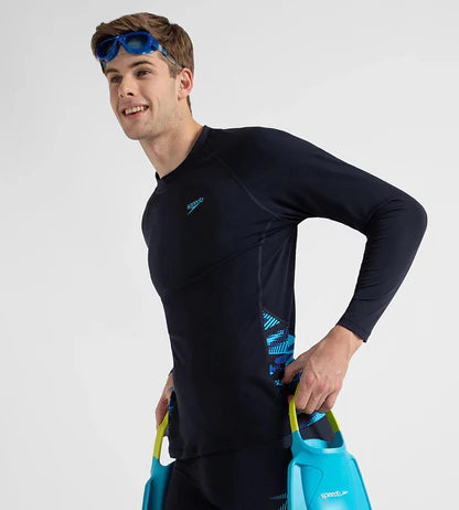 Speedo_Mens_Endurance_Long_Sleeve_Splice_Print_Swimming_Rashtop_True_Navy_Main_InstaSport