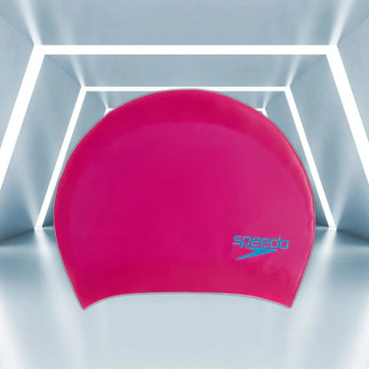 Speedo_Unisex_Junior_Long_Hair_Chlorine_Resistant_Swimming_Cap_Pink_Main_InstaSport